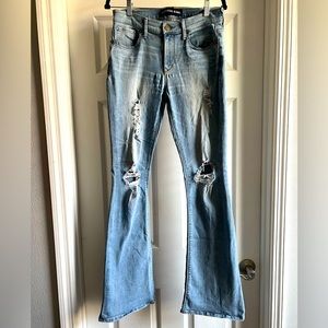 EXPRESS Slim Flare Mid Rise Distressed Jeans